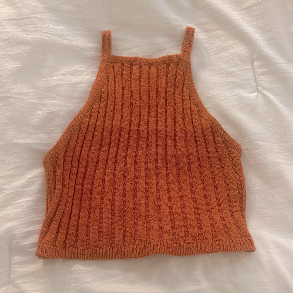 Burnt Orange Ribbed Halter Top
